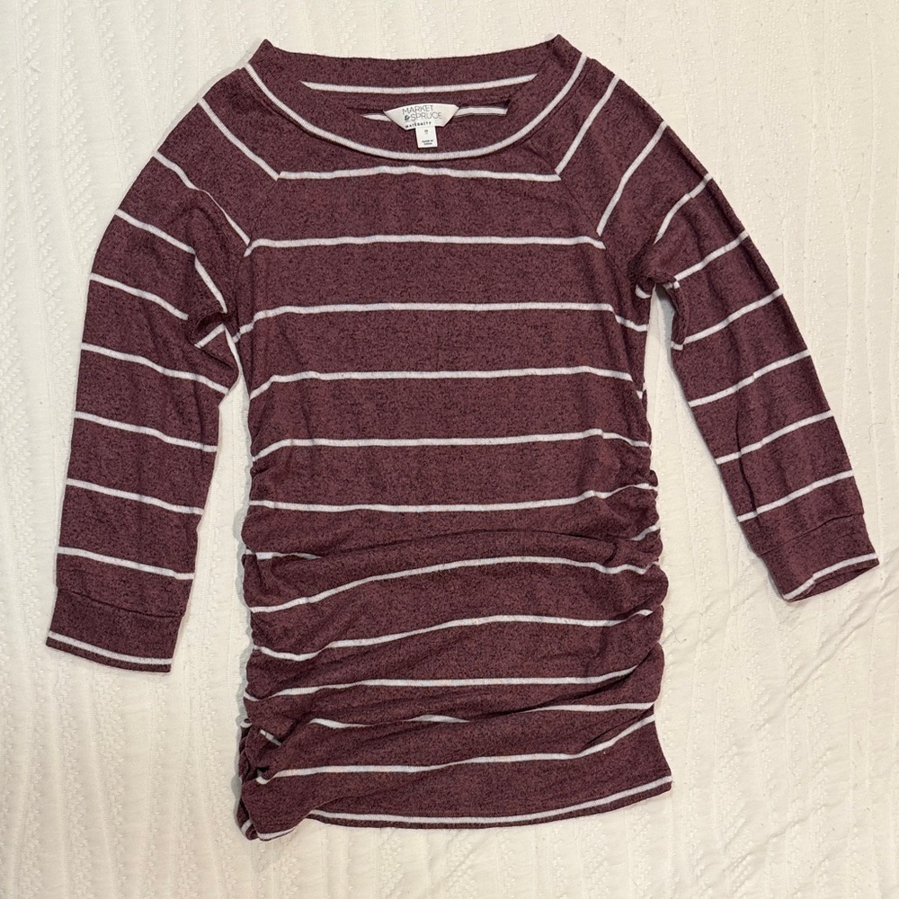 Market & Spruce Burgundy and White Striped Long Sleeve Tee